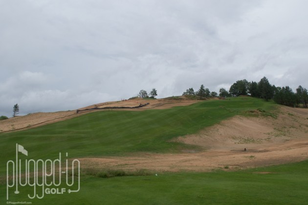 #1 tee looking back from the fairway. Quite a drop!