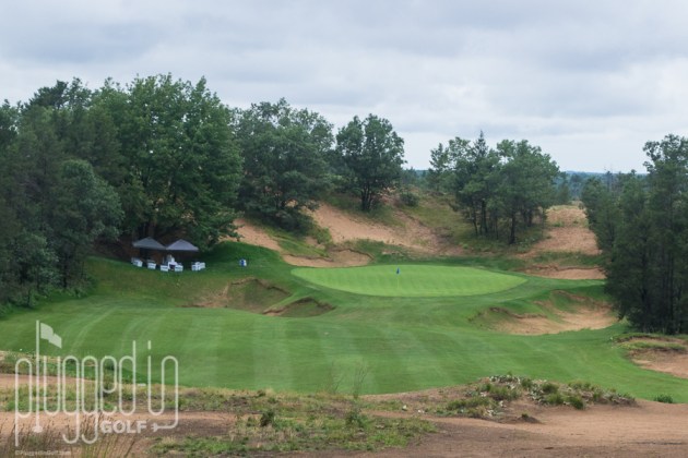 Every play carries risk at the short par 4 ninth hole.