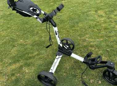 The Bag Boy Nitron Swivel Push Cart unfolded without a golf bag