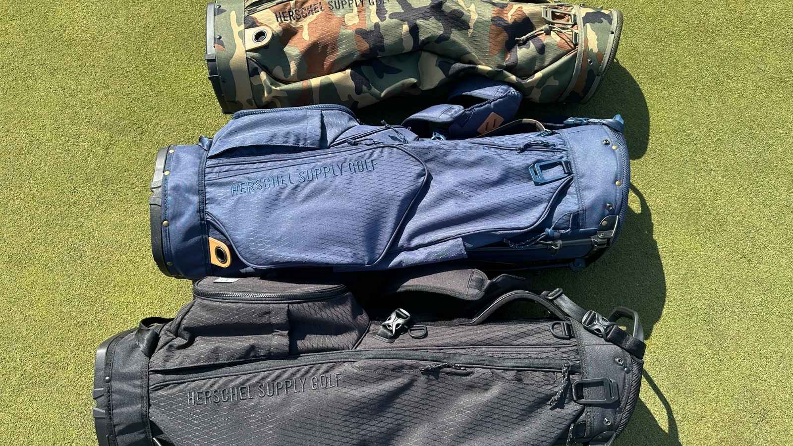 Picture of the three models of Herschel Watt golf bag