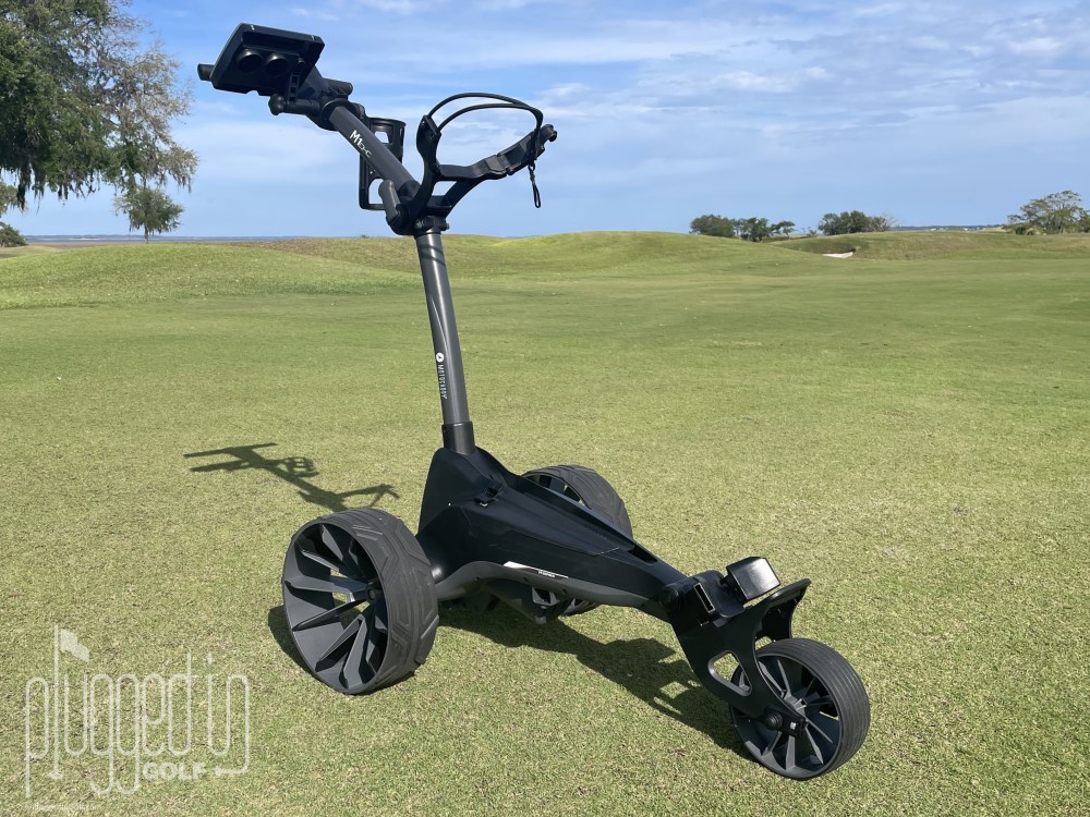 A picture of the Motocaddy M1 DHC electric caddy without a bag on it.