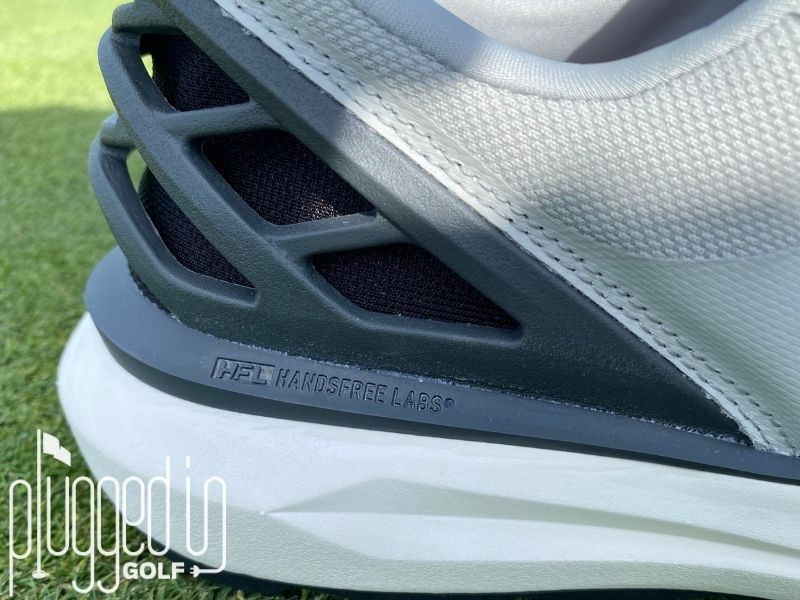 Photo of the HandsFree Labs Cage on the heel of the Kizik Men's Athens Golf Shoe.