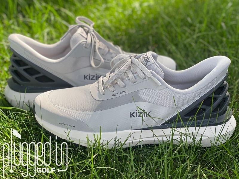 Photo of the side of the Kizik Athens Men's Golf Shoe on grass.
