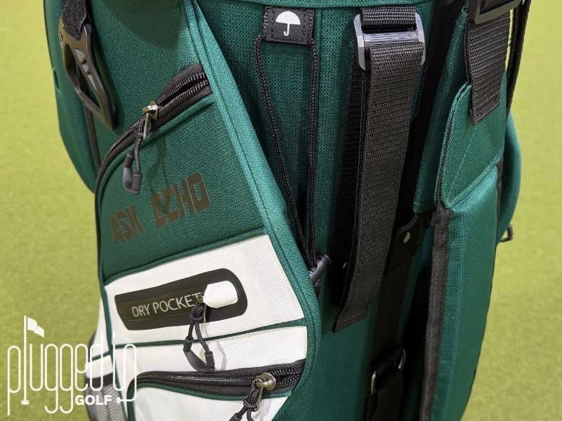 Picture of the straps and zippers on the Ask Echo T-Lock 4.0 Cart Bag.