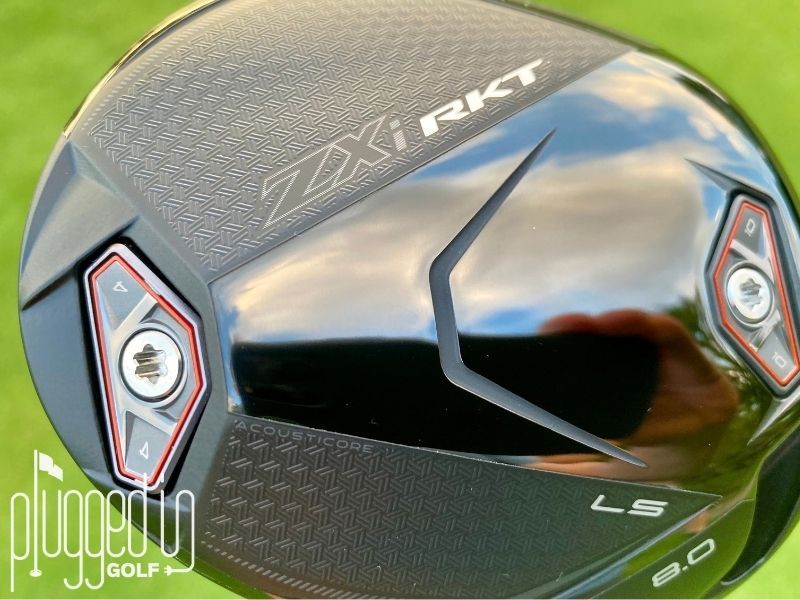 Picture of the heel weight, sole, and ACOUSTICORE on the Srixon ZXi RKT LS Driver.