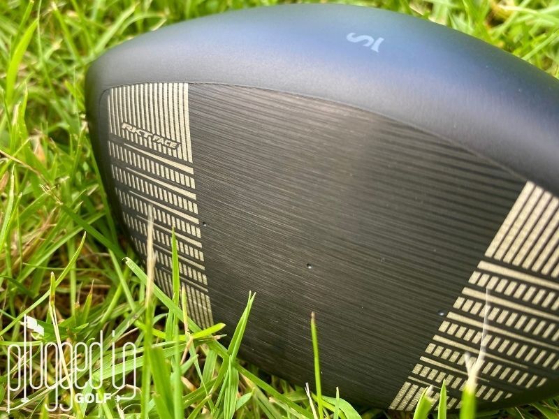 Picture of the laser milling and graphics on the RKT Face of the Srixon ZXi RKT LS Driver.